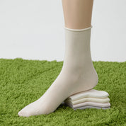 Women's 98% Cotton Ultra-Soft Roll-Top Crew Socks - product photo showing soft cotton-rich comfort