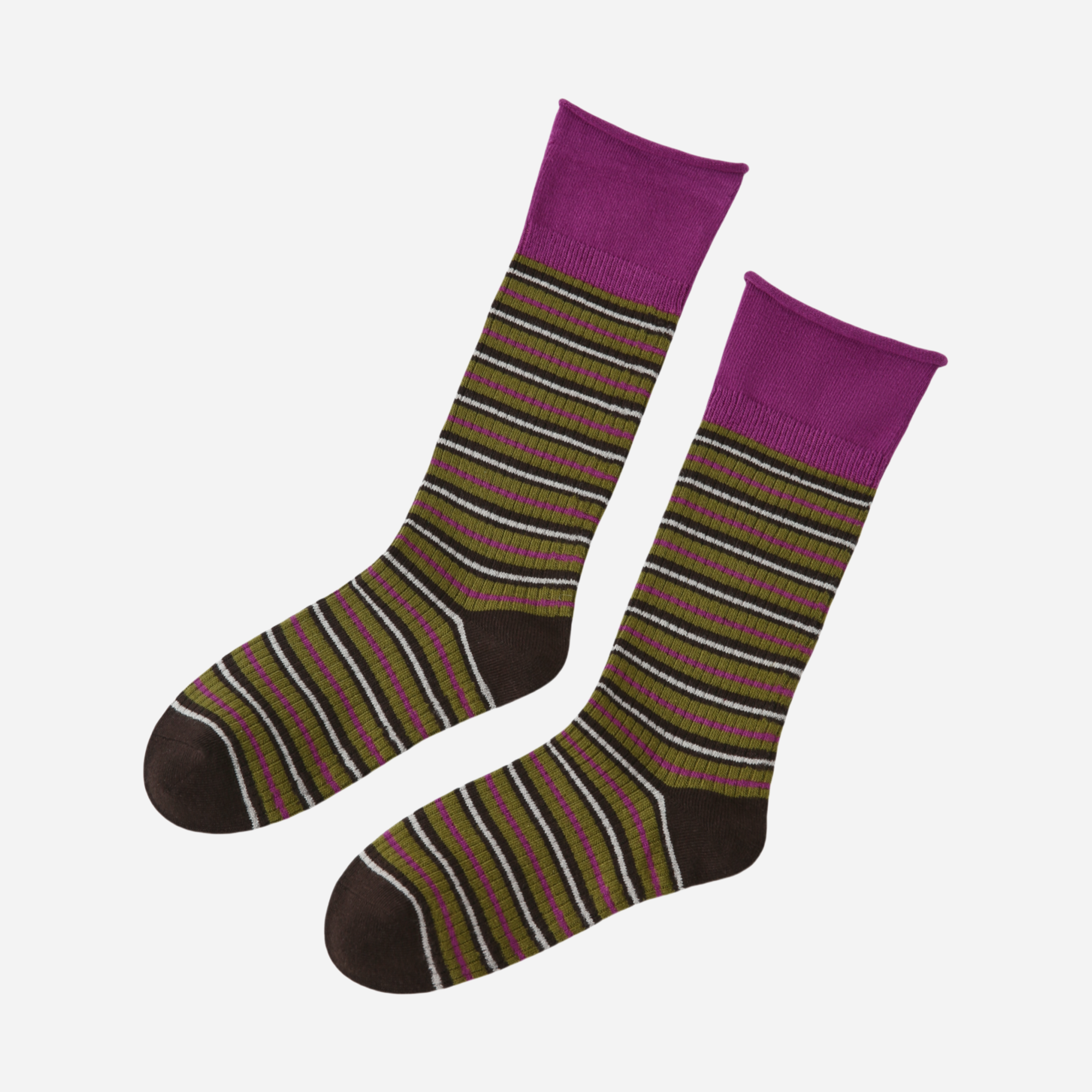 Women's Purple Cuff Stripe Crew Socks - Single Pair