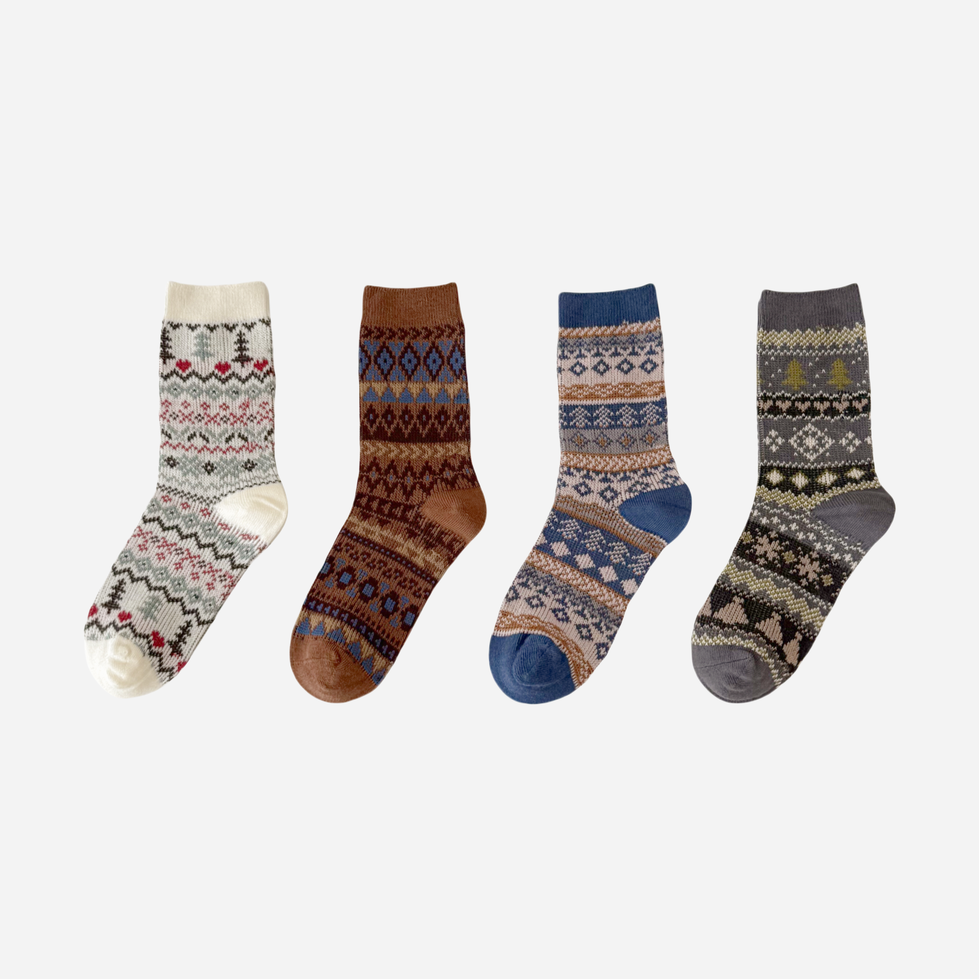 Kid's Fair Isle Crew Socks - 4 Pairs