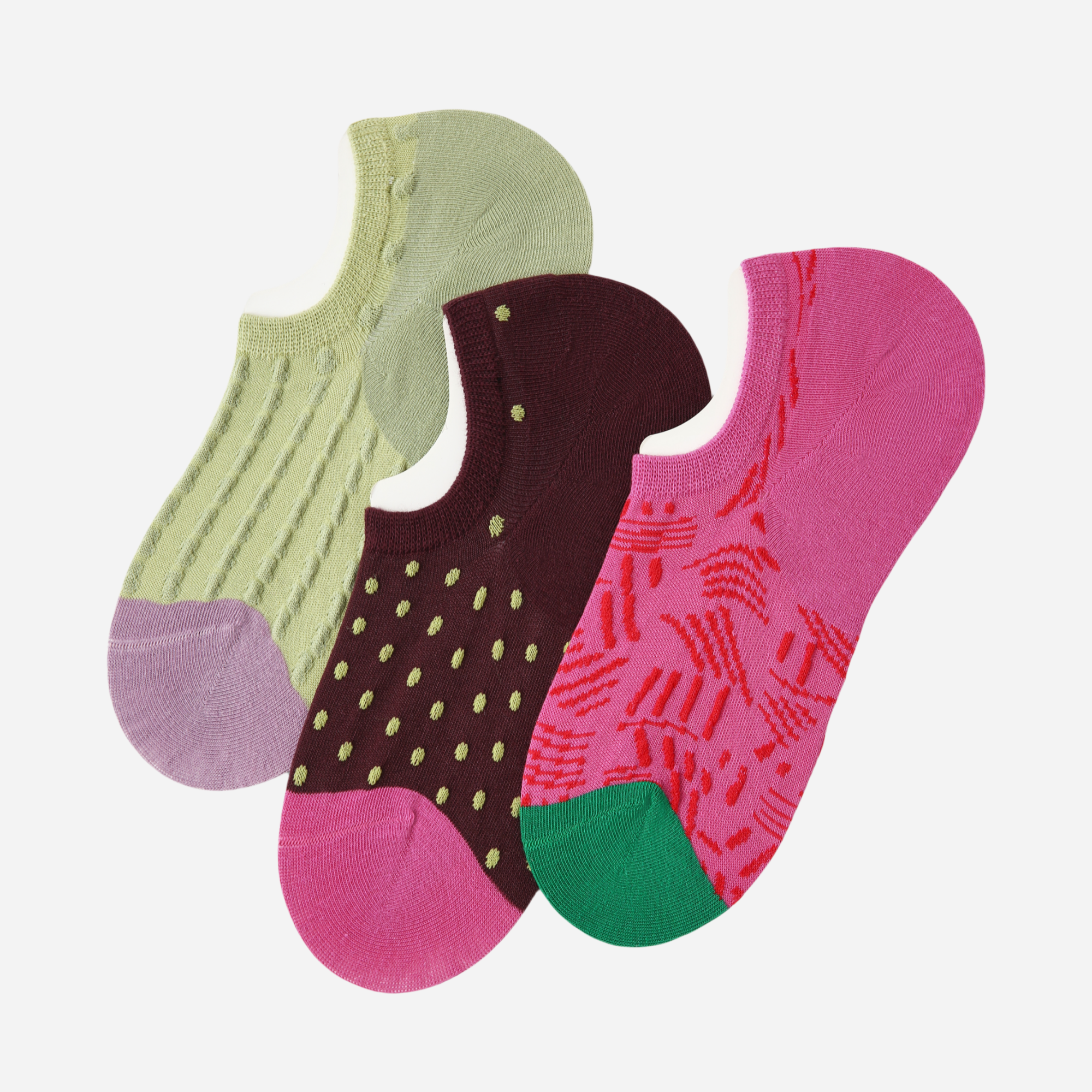 Women's Playful Patterned No-Show Socks - 3 Pairs