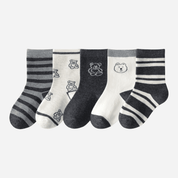 Kid's Bear & Stripe Crew Socks - 5 Pairs - Weavasocks