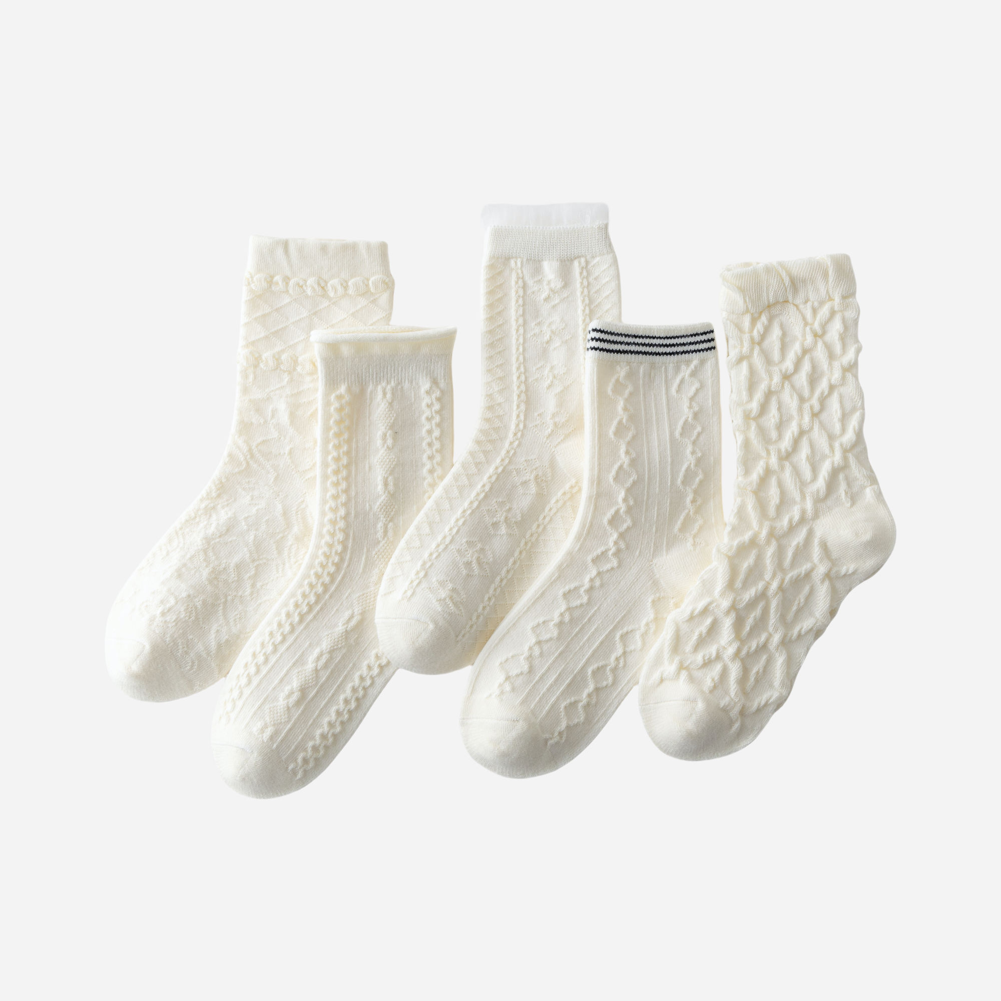 Kid's Dainty Texture Crew Socks - 5 Pairs