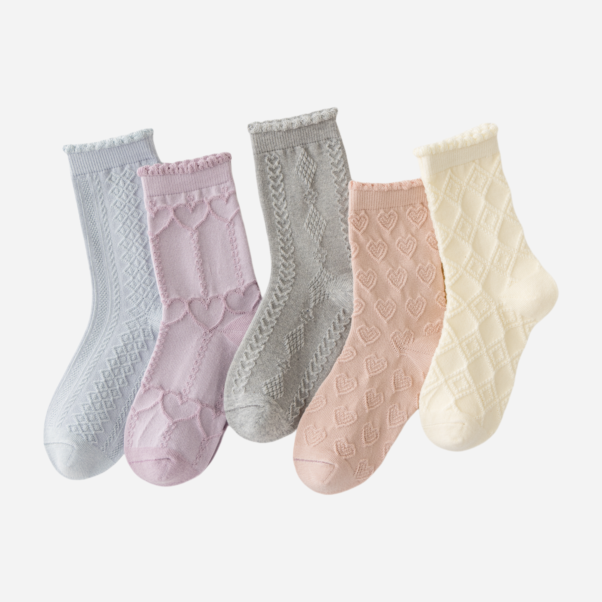 Kid's Pastel Knit Crew Socks - 5 Pairs