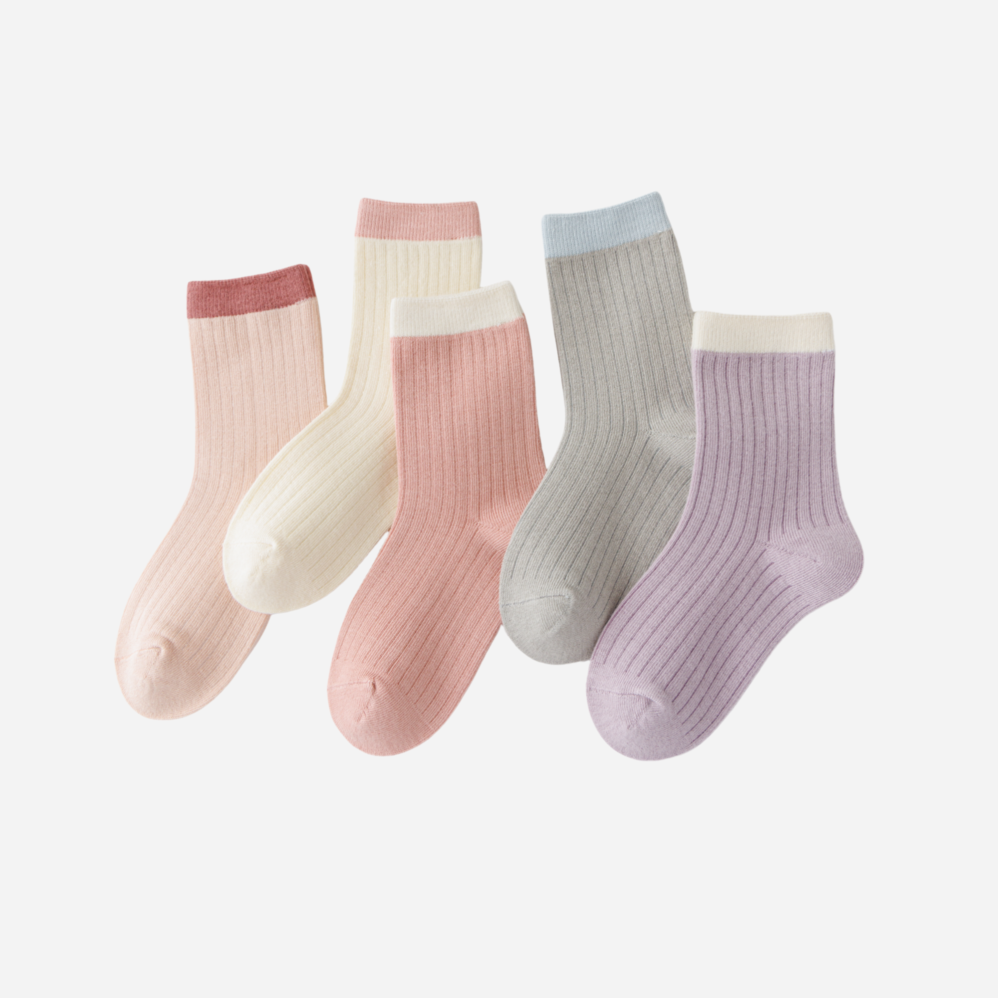 Kid's Color-Cuff Ribbed Crew Socks - 5 Pairs