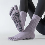 Women's Five-Toe Yoga Crew Socks - detail photo showing secure grip comfort