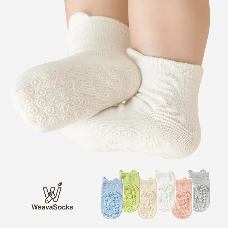Babies Solid No-slip Socks-4 Pairs