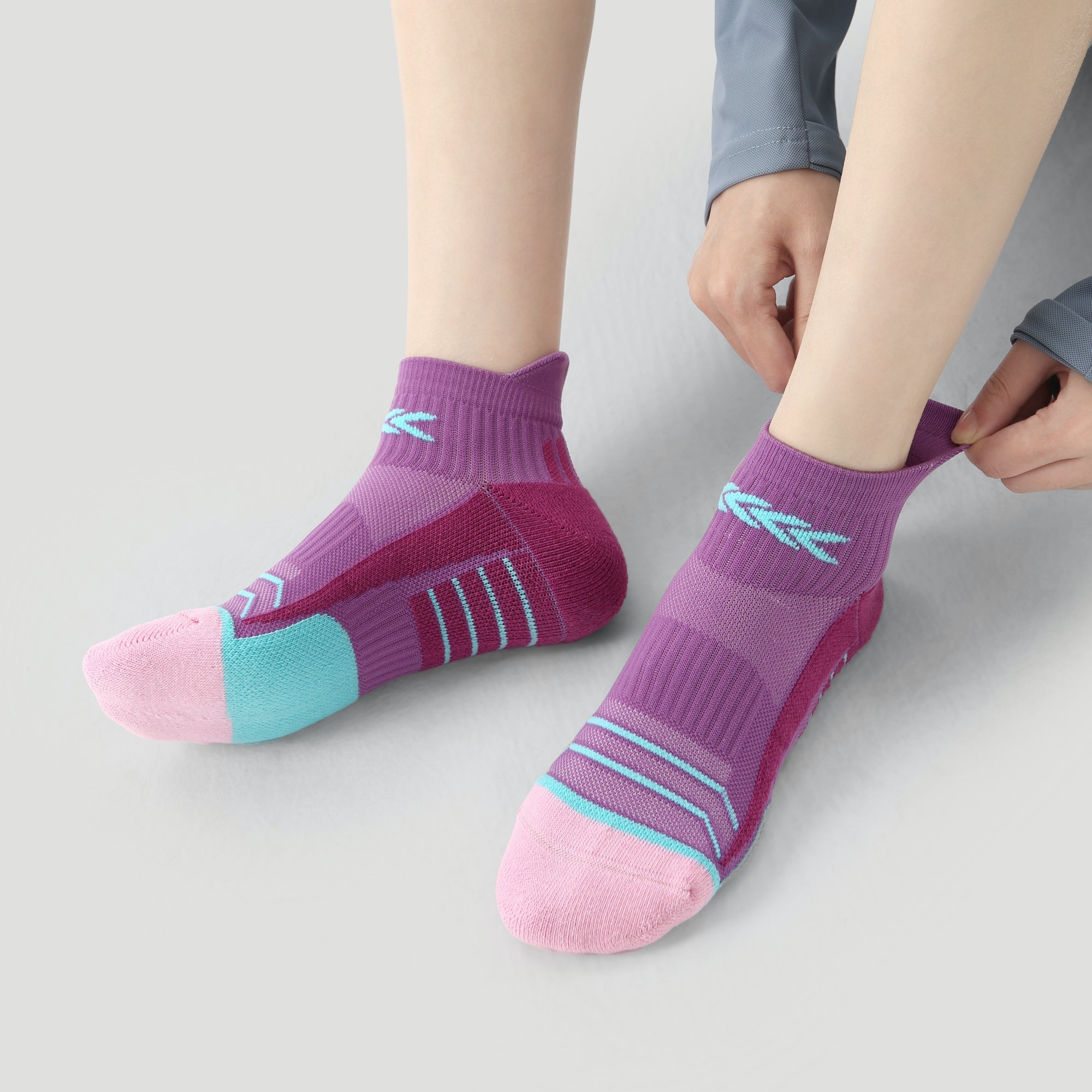 Women's Performance Cushioned Ankle Socks - Purple & Teal