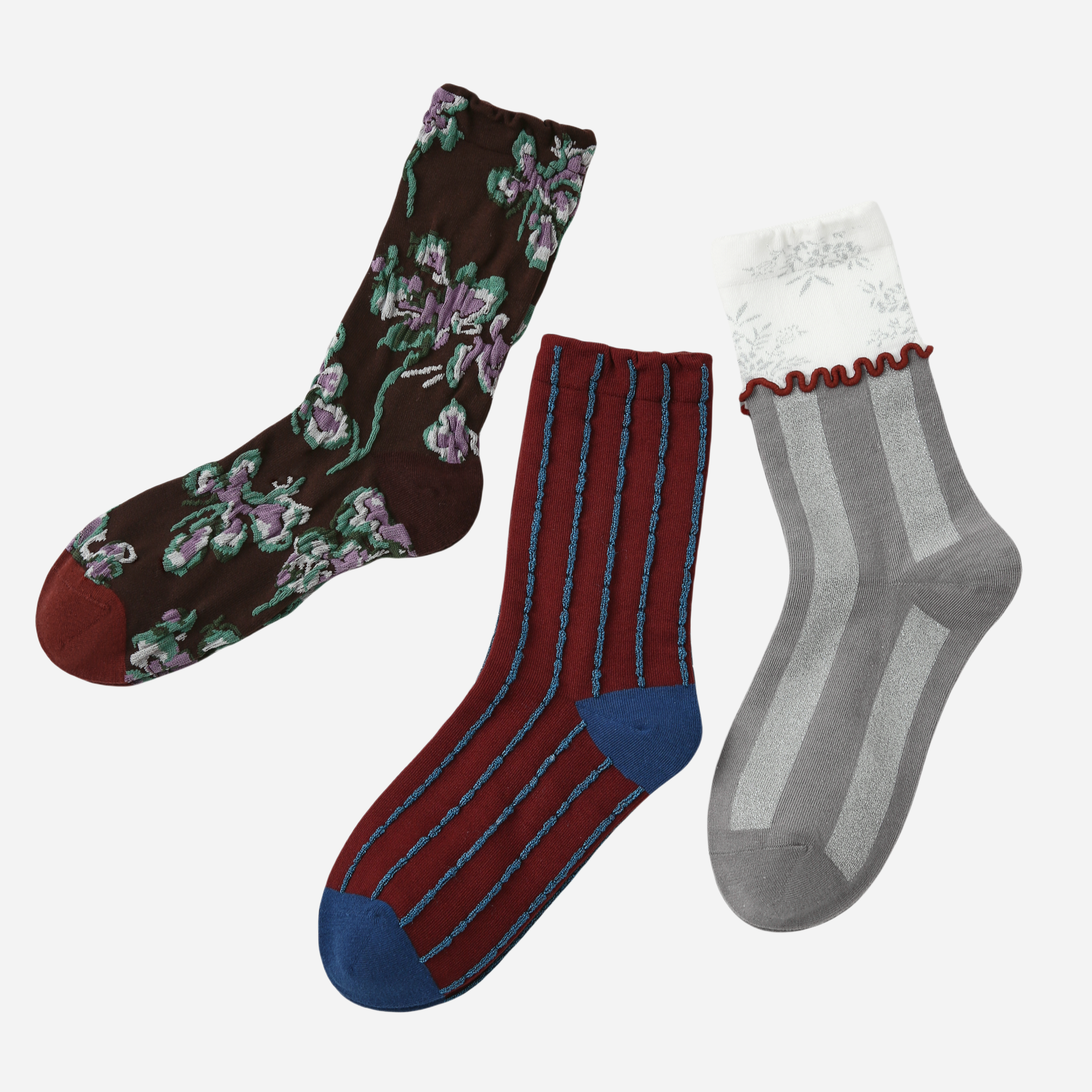 Women's Romantic & Eclectic Crew Socks - 3 pairs