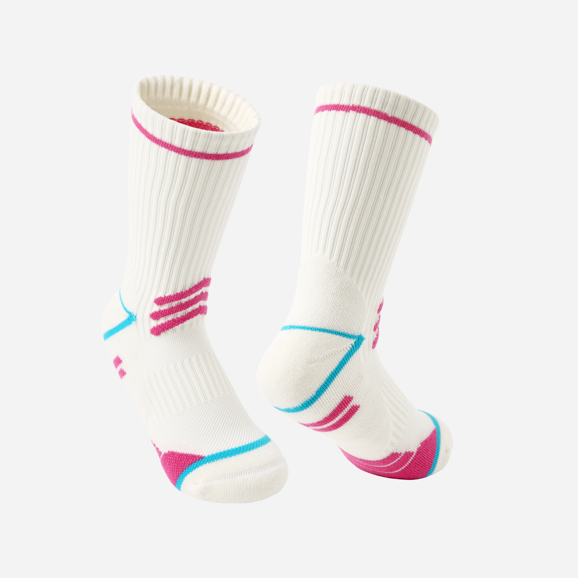 Women's Performance Cushioned Crew Socks - White / Neon Pink / Teal