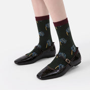 Women's Designer Artistic Botanical & Shimmer Meadow Crew Socks (3-Pack)