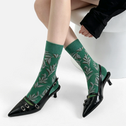 Women's Designer 3D Botanical Leaf & Shimmer Stripe Crew Socks (3-Pack)
