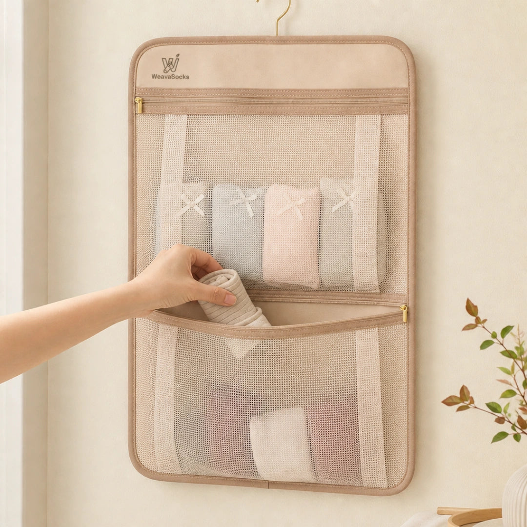 Dual-Sided Hanging Mesh Organizer for Socks & Intimates