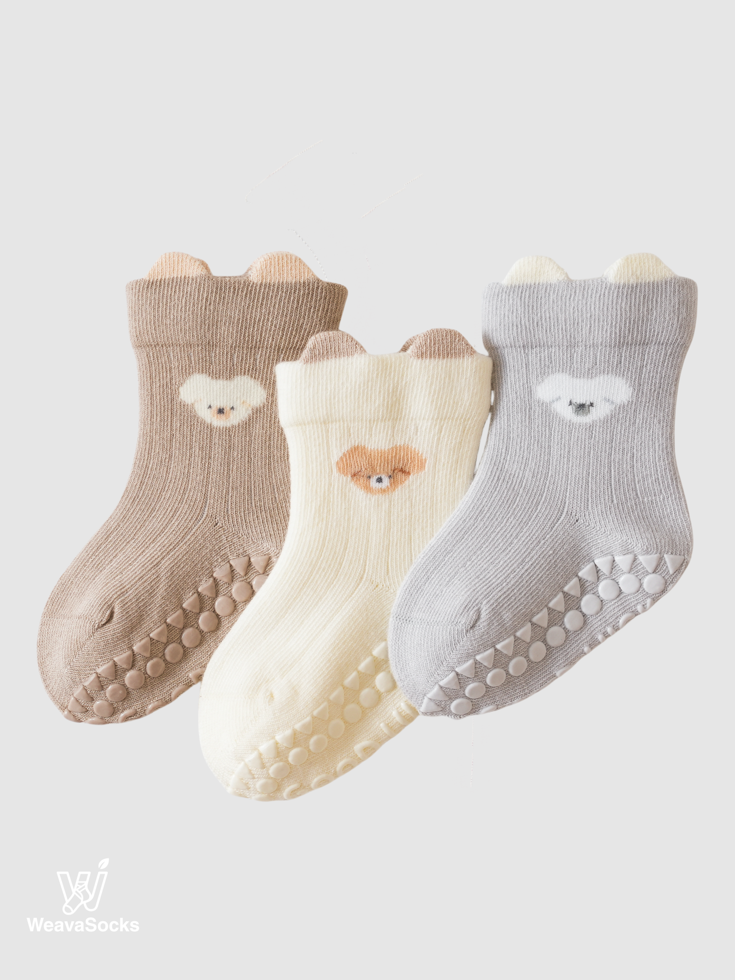 Babies' Non-Slip Ribbed Crew Socks-3 Pack