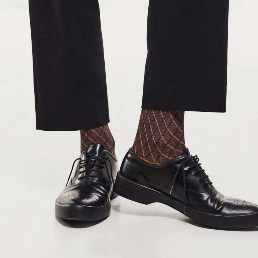 Men's Luxury 100S Mercerized Cotton Argyle Business Socks - product photo showing soft cotton comfort