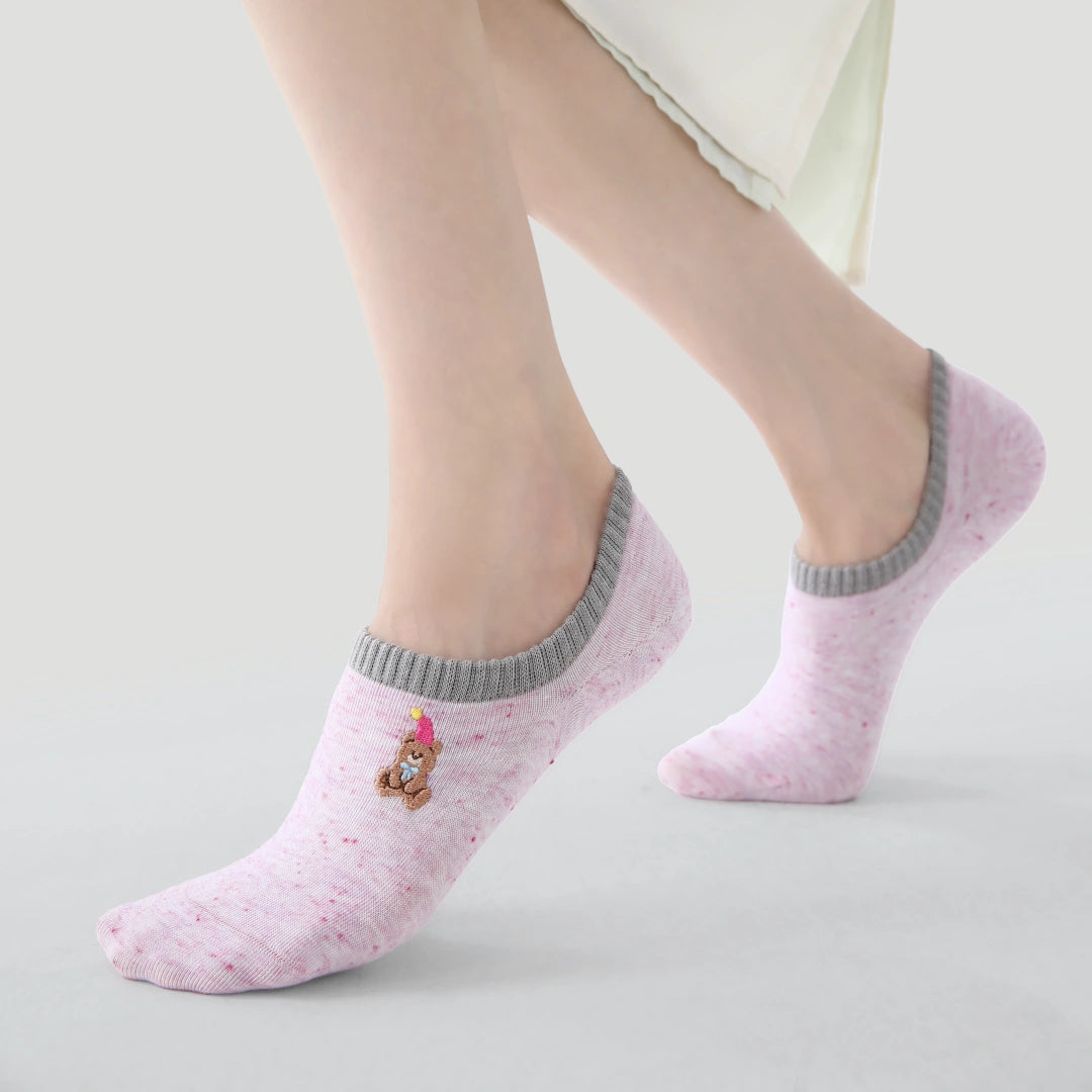 Women's Space-Dye Embroidered No-Show Socks (5-Pack)