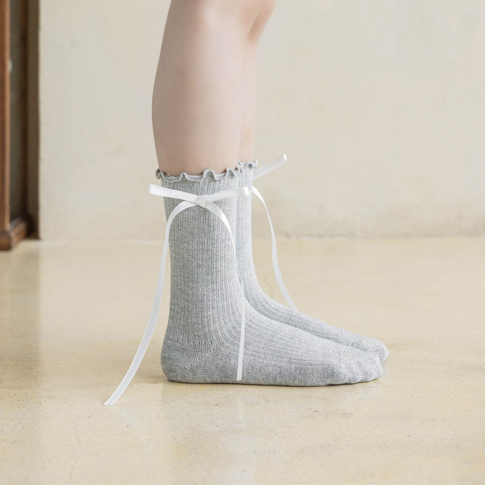 Kid's Ribbon Tie Ruffle Socks - 2 Pairs - Weavasocks