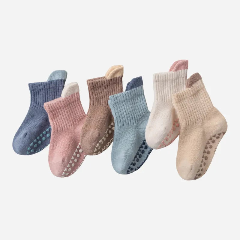 Babies Color Cuff Grip Socks-4 Pairs