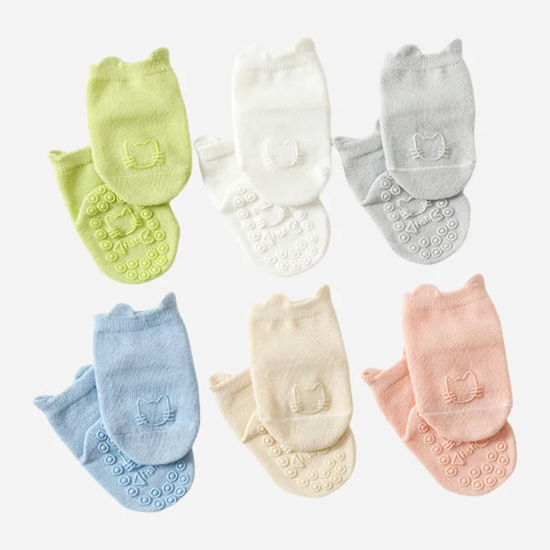 Babies Solid No-slip Socks-4 Pairs
