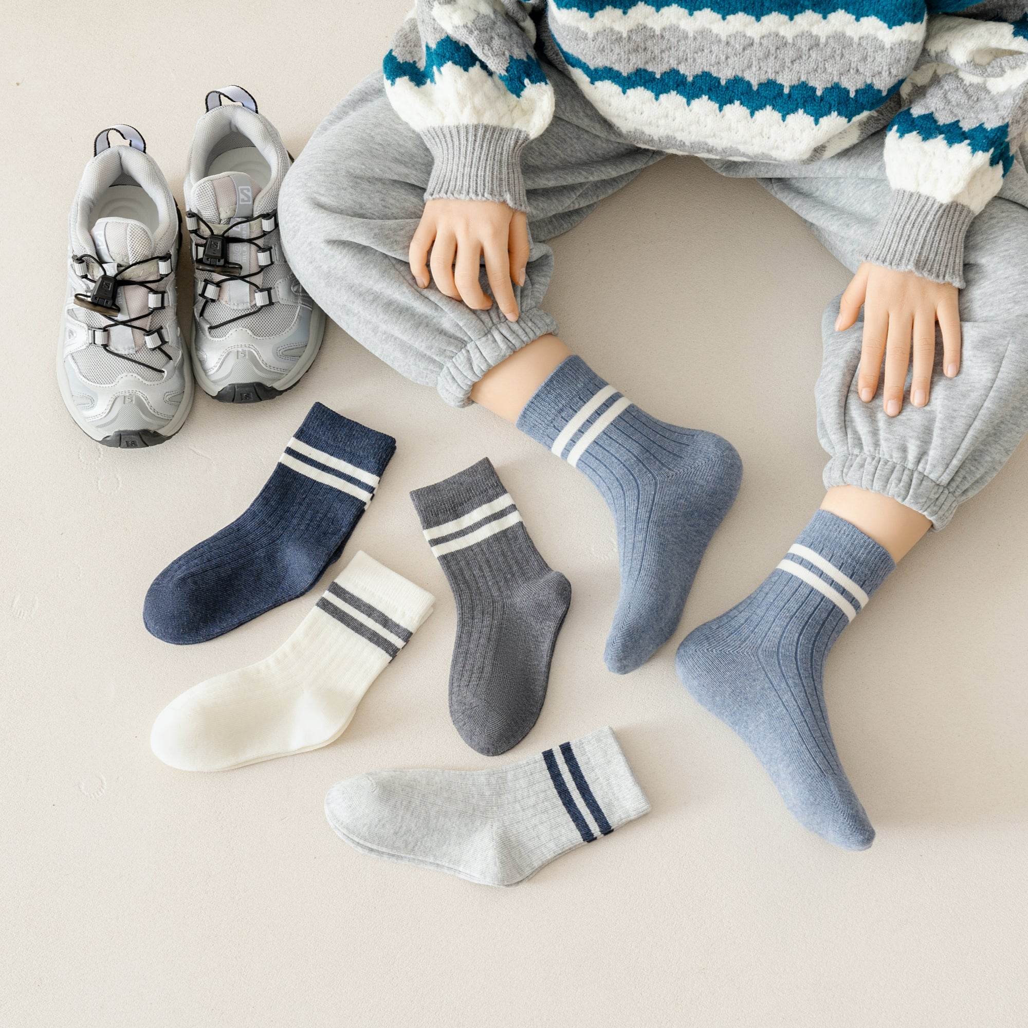 Kid's Classic Stripe Ribbed Crew Socks - 5 Pairs - Weavasocks