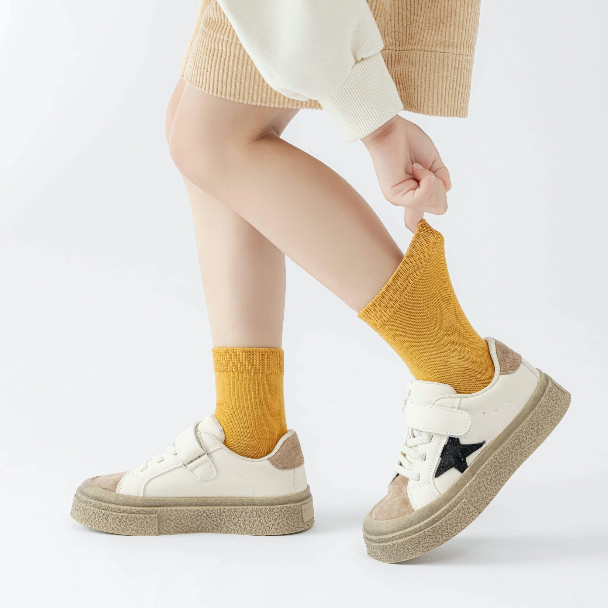 Kid's Organic Cotton Solid Crew Socks Cream - 4 Pairs