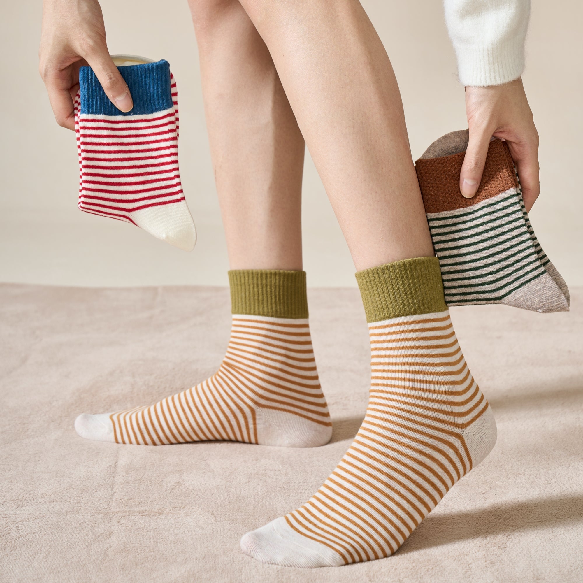 Women's Color Block Cuff Striped Socks - Single Pair