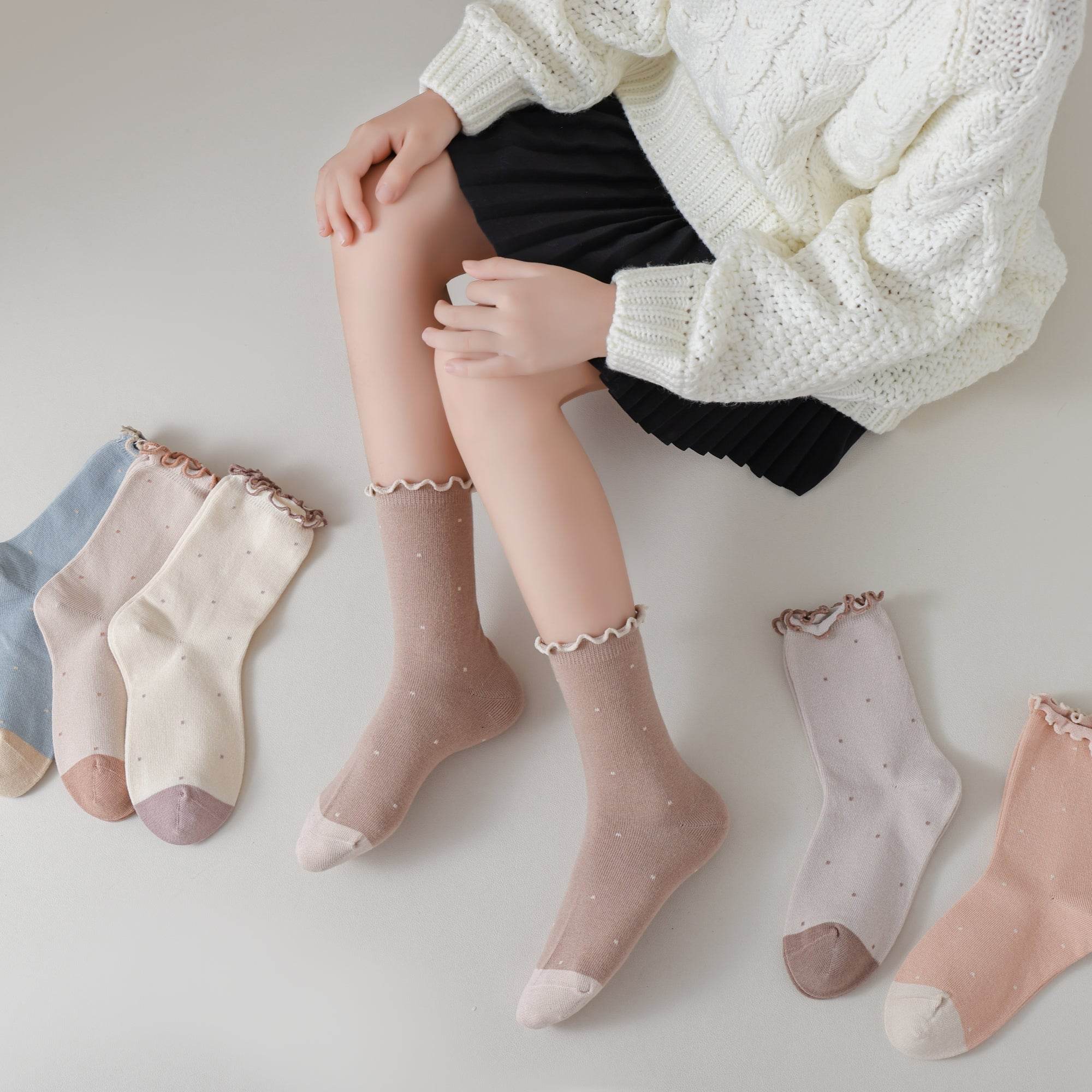 Kid's Pastel Dot Lettuce Cuff Socks - 4 Pairs - Weavasocks