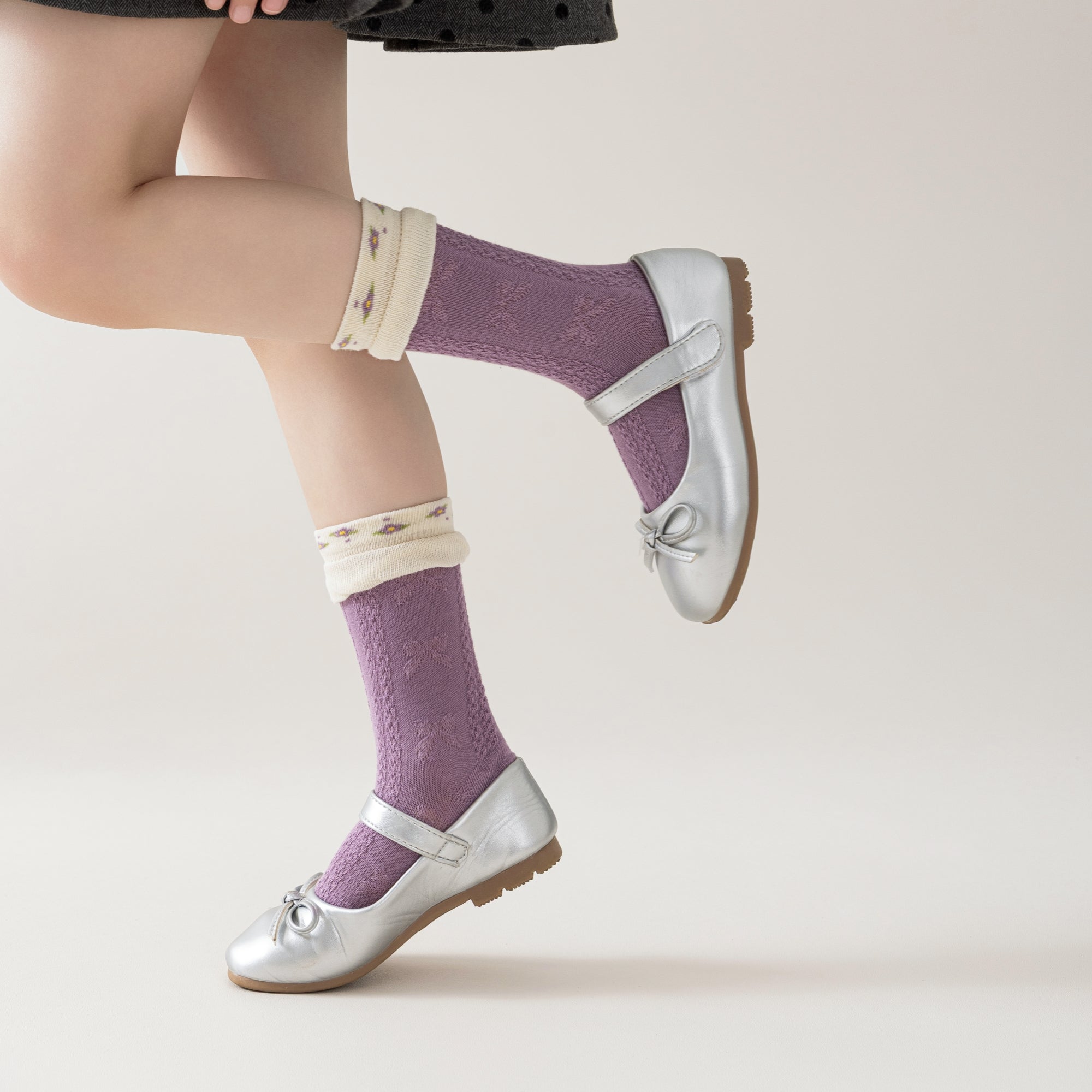 Kid's Lavender Kitten Crew Socks - 5 Pairs