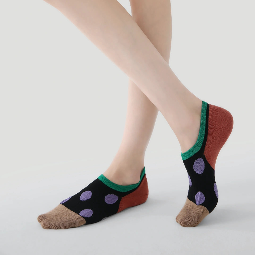 Women's Designer Jacquard No-Show Socks (5-Pack) - sock set showing secure grip comfort