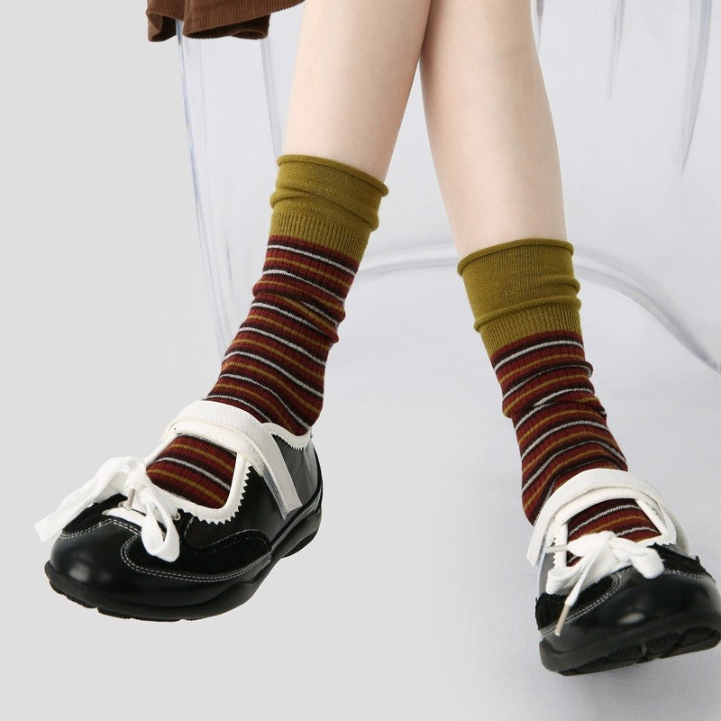 Striped Cuff Socks - Olive