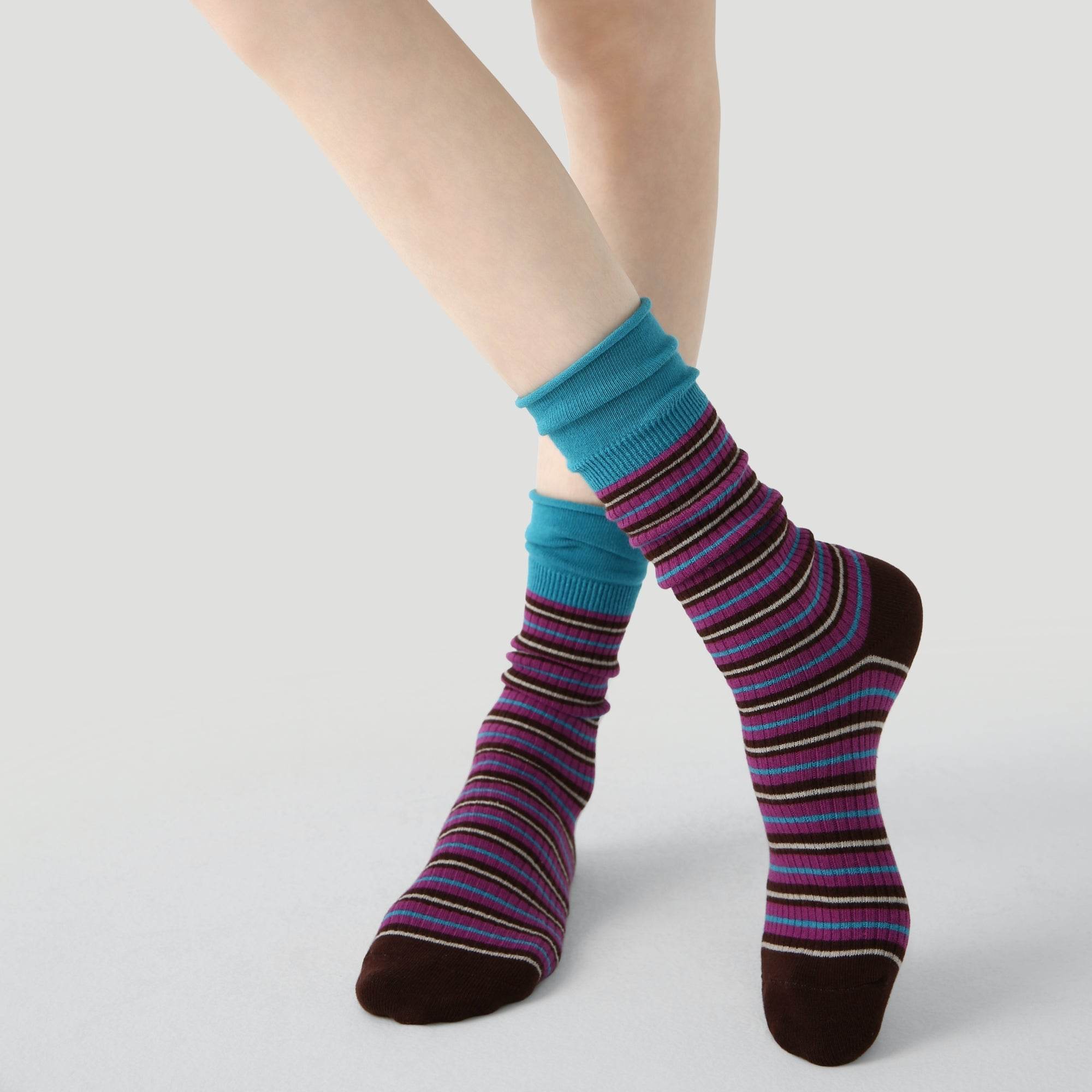 Women's Bright Blue Cuff Stripe Crew Socks - Single Pair