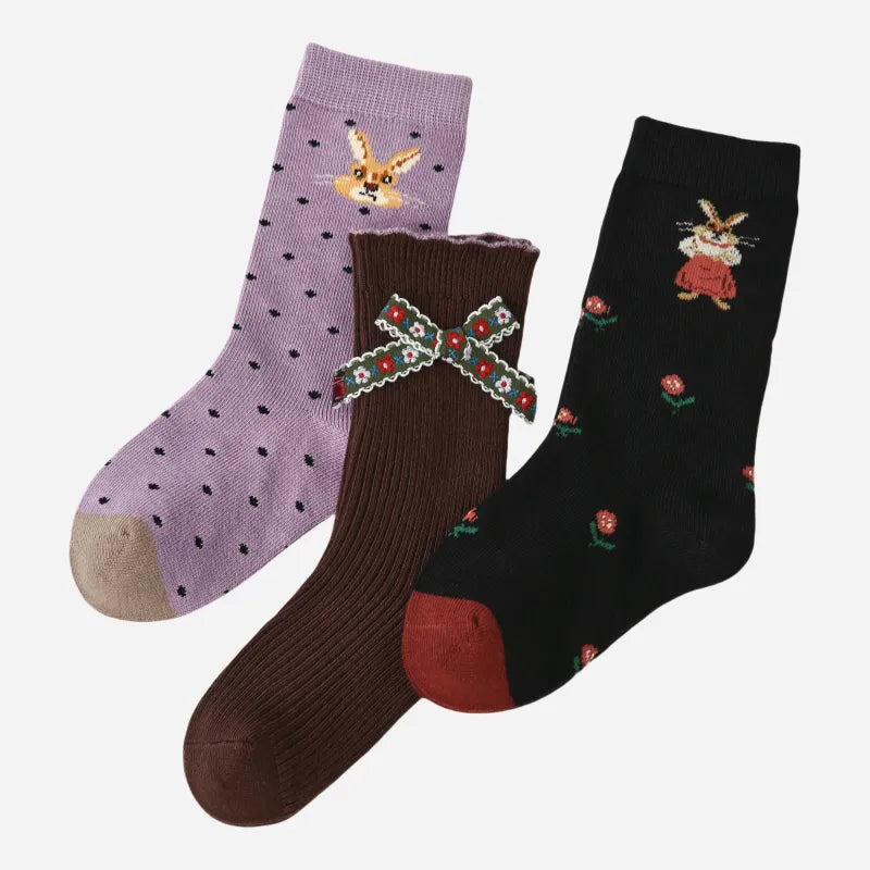Kid's Girls' Vintage Bunny Socks - 3 Pairs