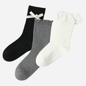 Kid's Girls' Elegant Ribbed Crew Socks - 3 Pairs
