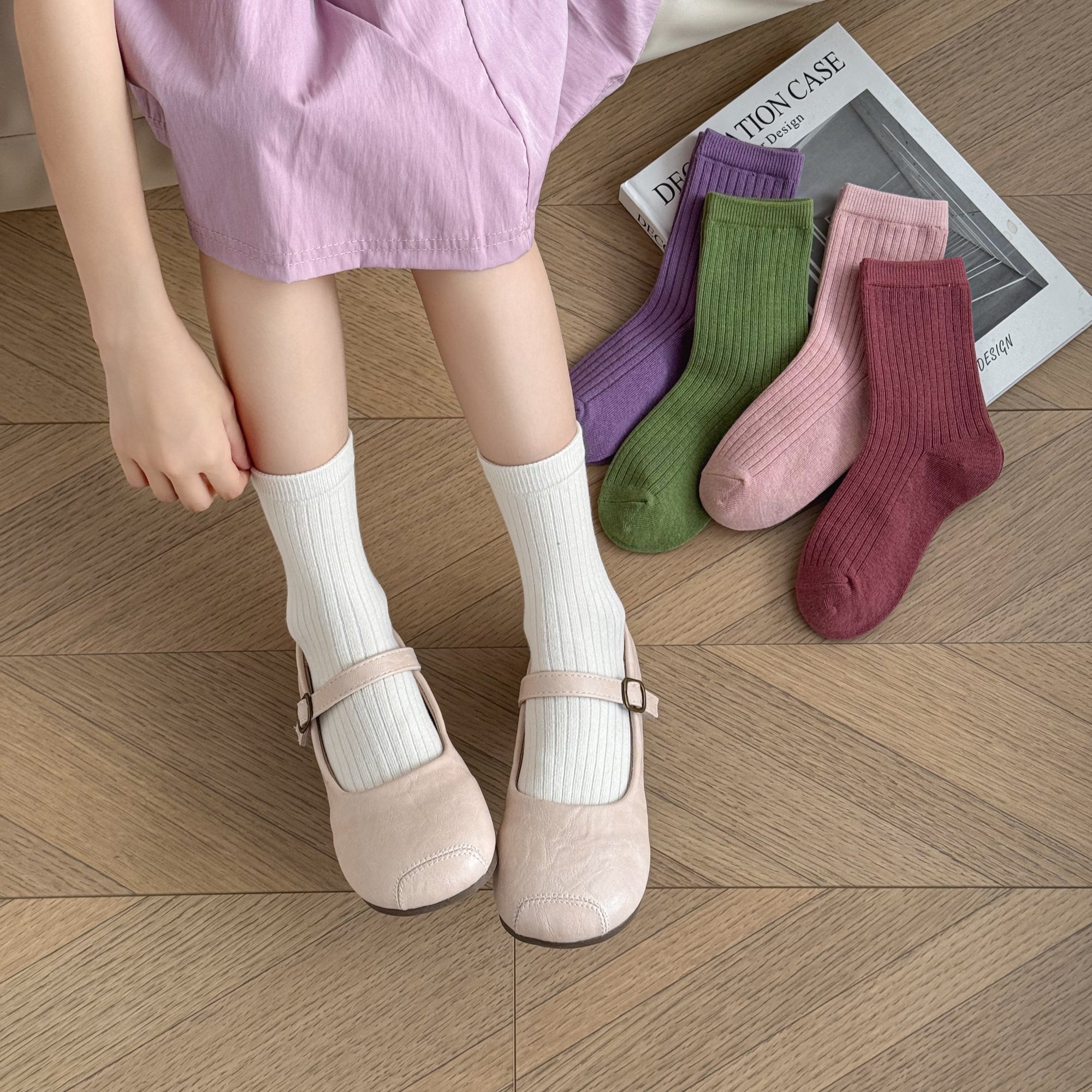 Kid's Classic Ribbed Crew Socks - 5 Pairs