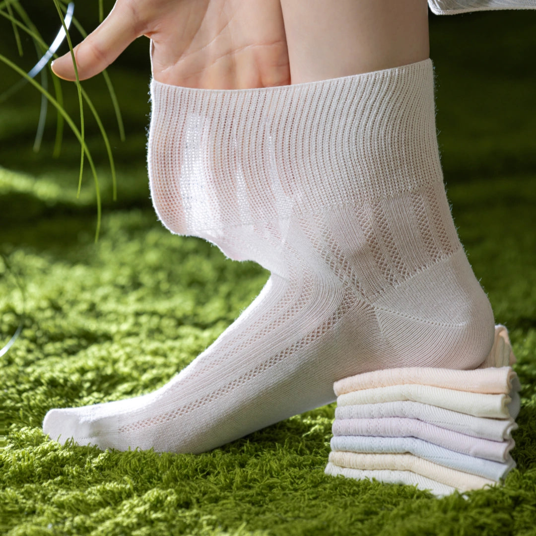 "Breezy Stretch" Ultra-Thin Mesh Quarter Socks - product photo showing breathable mesh comfort