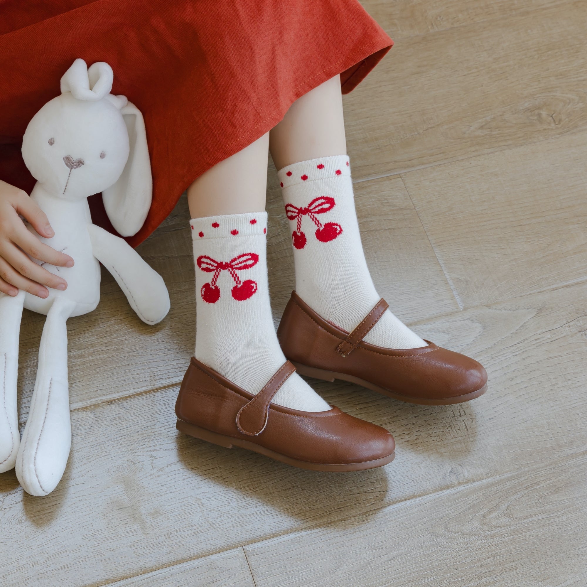 Kid's Girls' Bunny & Cherry Crew Socks - 5 Pairs