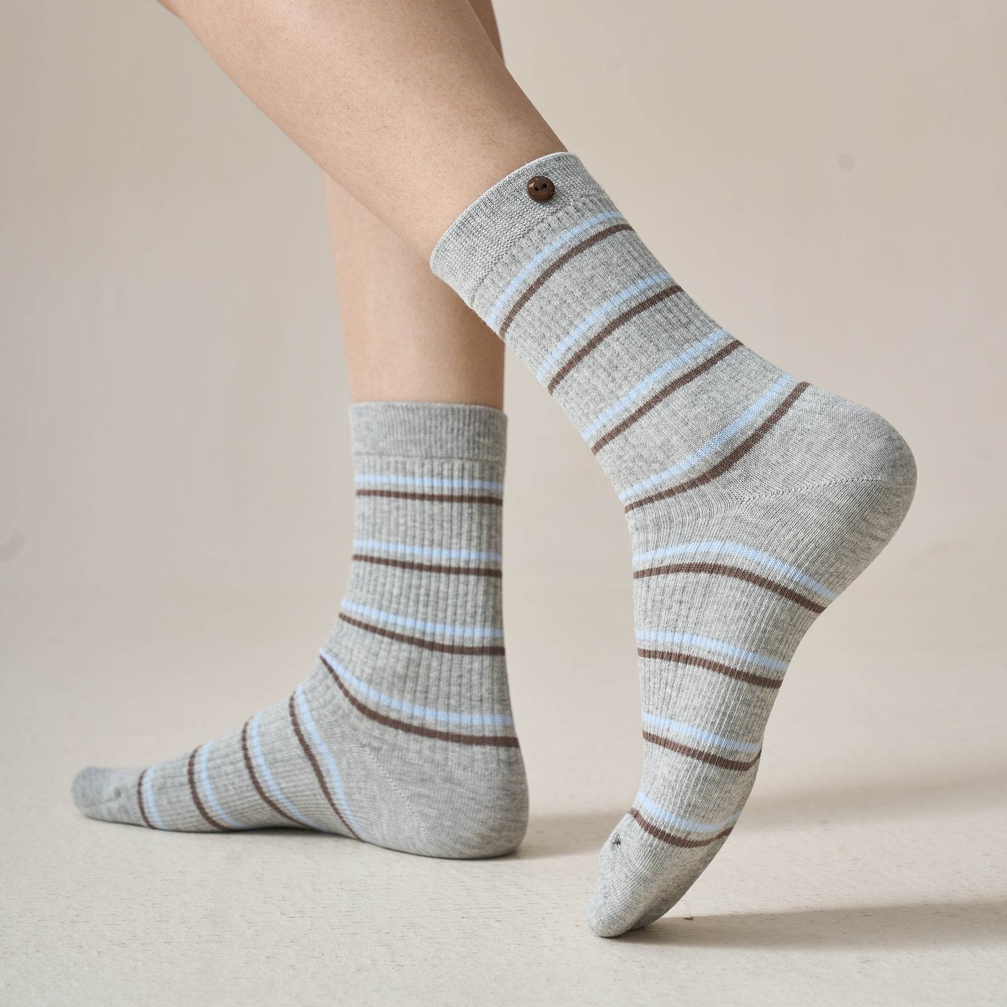 Women's Button Cuff Striped Crew Socks - Single Pair