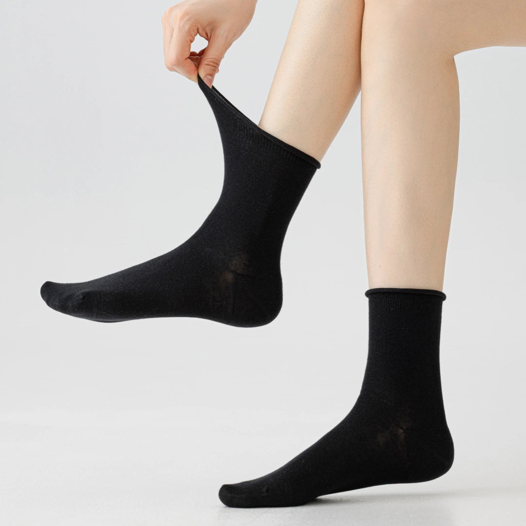 Women's 98% Cotton Ultra-Soft Roll-Top Crew Socks - product photo showing soft cotton-rich comfort