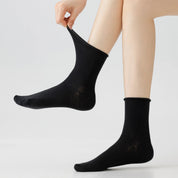 Women's 98% Cotton Ultra-Soft Roll-Top Crew Socks - product photo showing soft cotton-rich comfort
