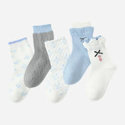 Kid's Girls' Sweet Blue Delicate Socks - 5 Pairs