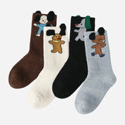 Kid's Cozy 3D Dog Fuzzy Socks - 4 Pairs