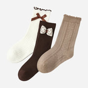 Kid's Girls' Earthy Bow Crew Socks - 3 Pairs