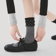 Women's Sheer Ruffle Cuff Socks - detail photo showing seamless stretch comfort