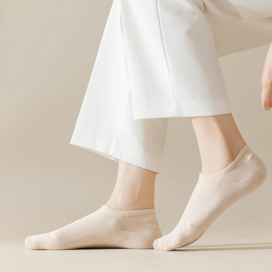 Women's 95% Cotton Candy Mesh No-Show Socks - product photo showing breathable mesh comfort
