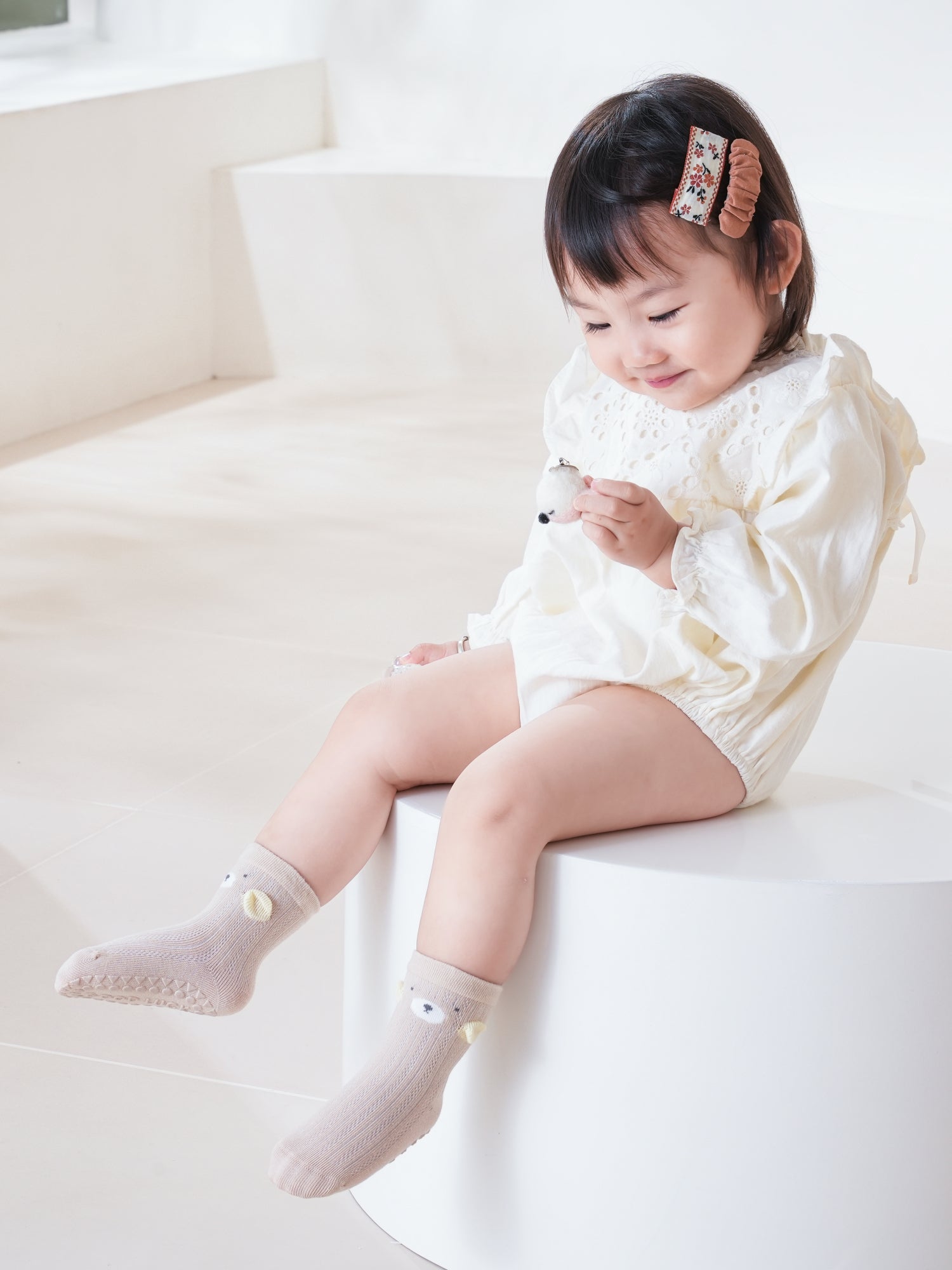 Babies' Non-Slip Mid Crew Socks-3 Pack