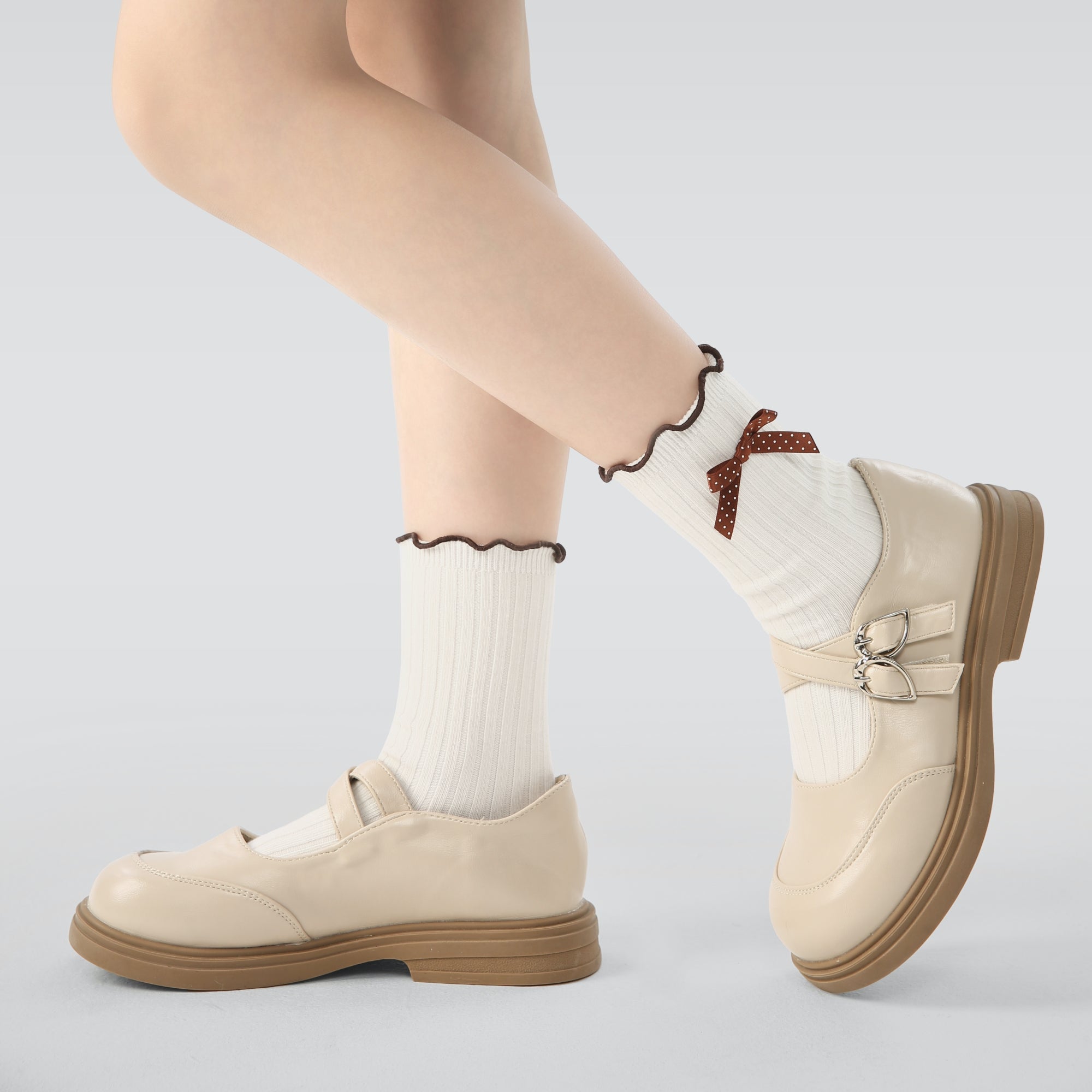 Kid's Girls' Earthy Bow Crew Socks - 3 Pairs