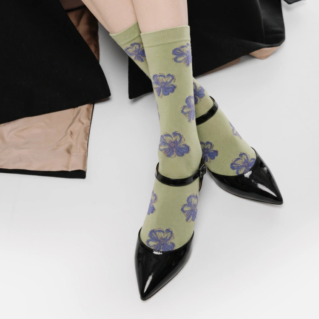 Women's Designer 3D Botanical & Shimmer Floral Crew Socks (3-Pack)