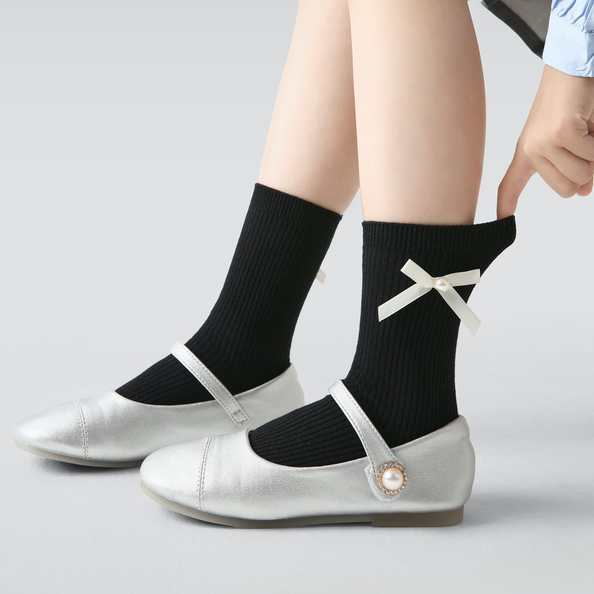 Kid's Girls' Elegant Ribbed Crew Socks - 3 Pairs