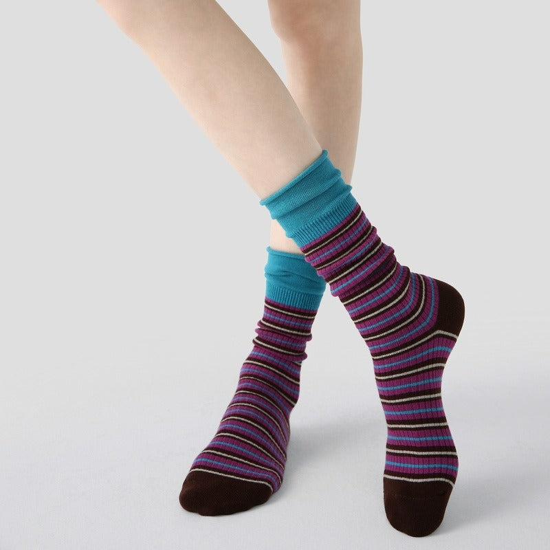 Striped Cuff Socks - Blue