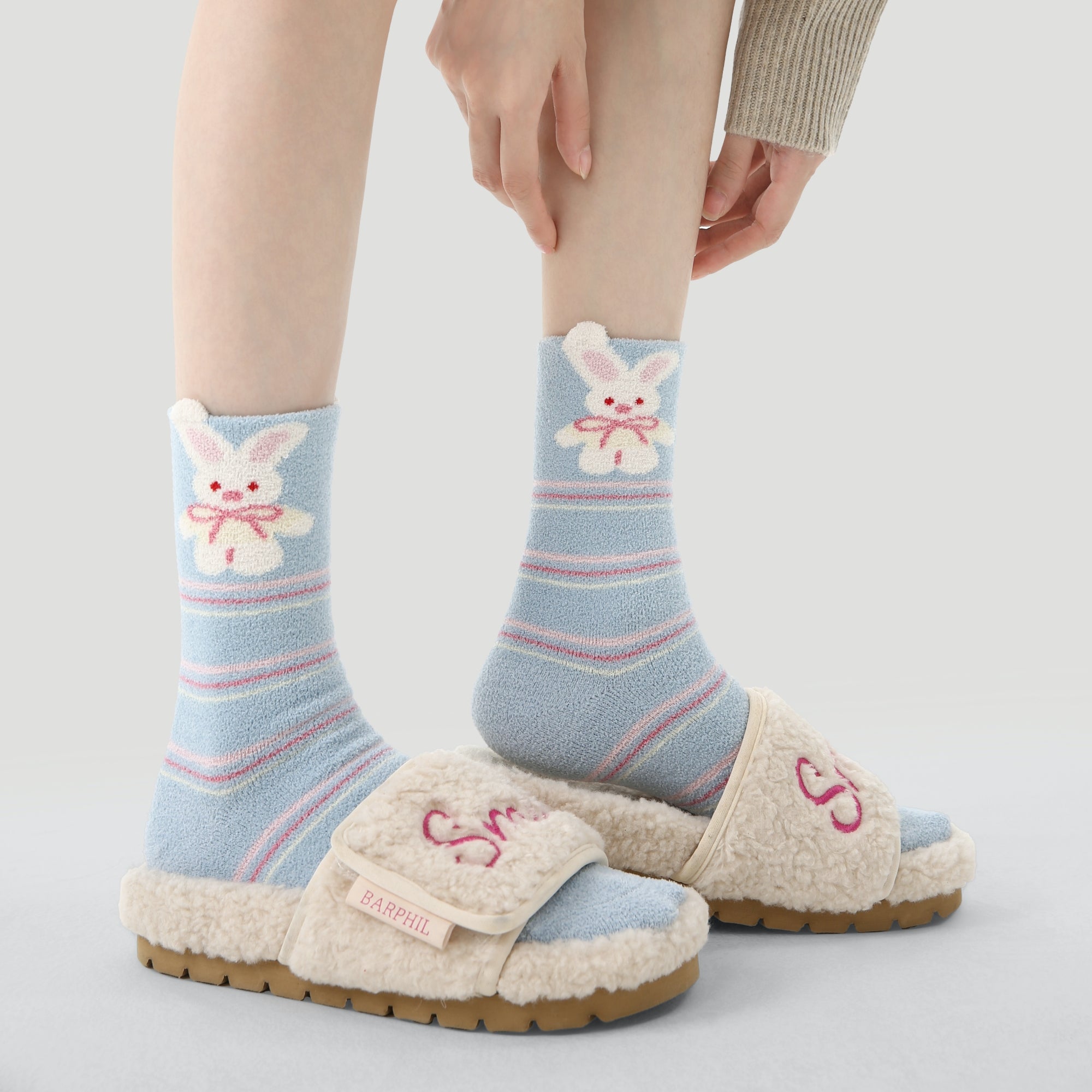 Women's Fuzzy Bunny & Bear Crew Socks - 3 pairs