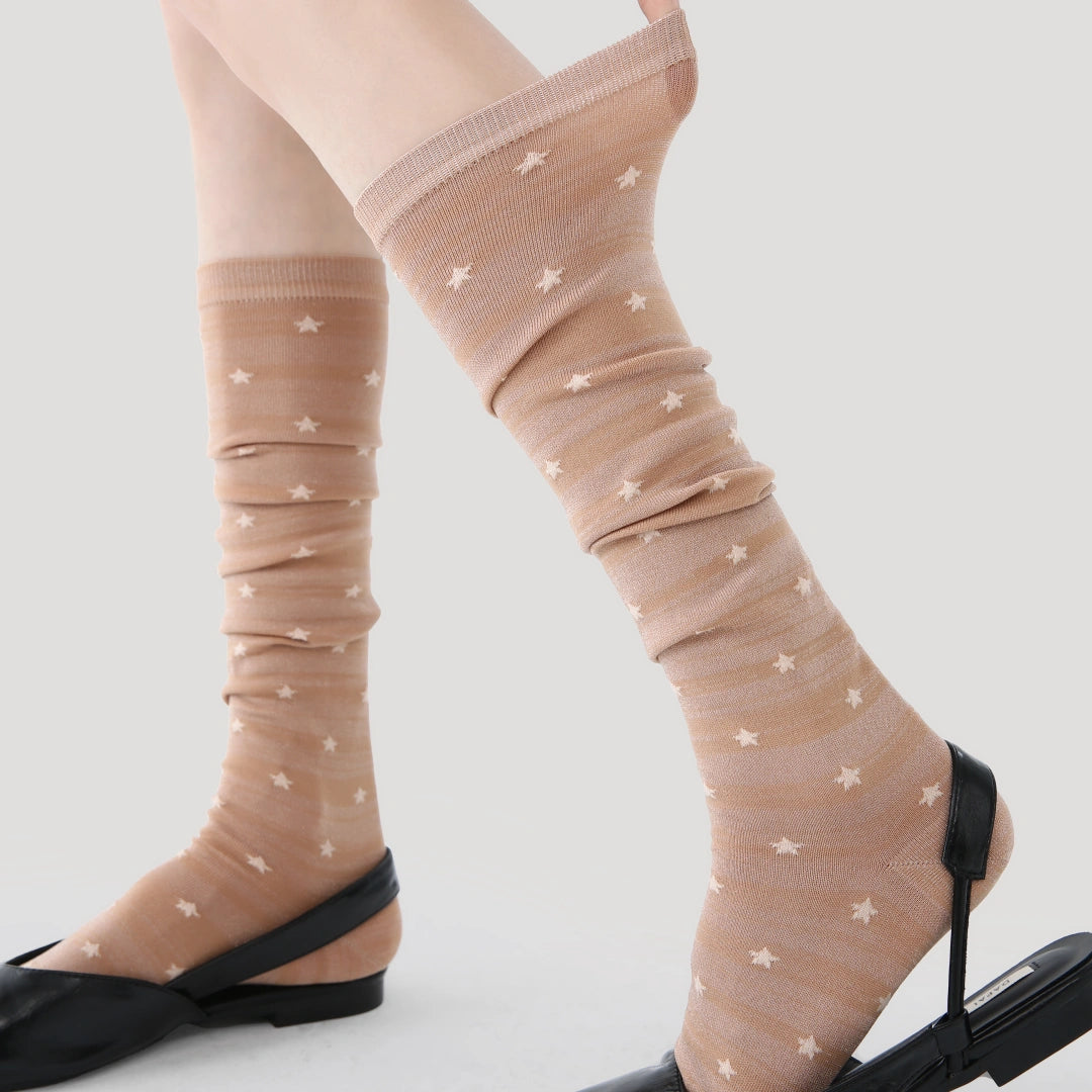 Women's Shimmer Star Knee-High Socks - product photo showing seamless stretch comfort